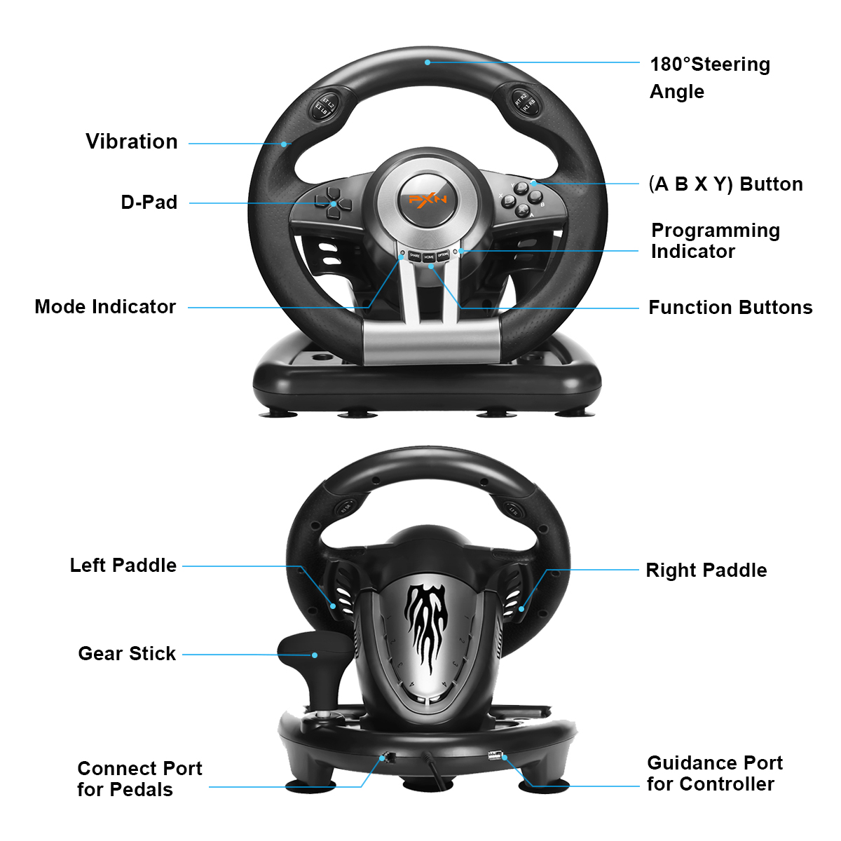 PXN V3II PC Racing Wheel, USB Car Race Gaming Steering Wheel With Pedals  For Windows PC PS3 PS4 Xbox One Nintendo Switch PC用ゲームコントローラー 