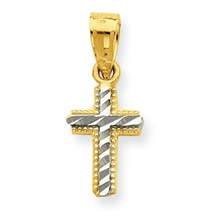 10k Yellow Gold and Rhodium Tiny Children Diamond-cut Cross Pendant - .5 Grams