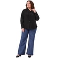 thumbnail image 3 of DARING DIVA Women's Plus Work Office Button Down Shirt Ruffle Stand Collar 1X Black, 3 of 7