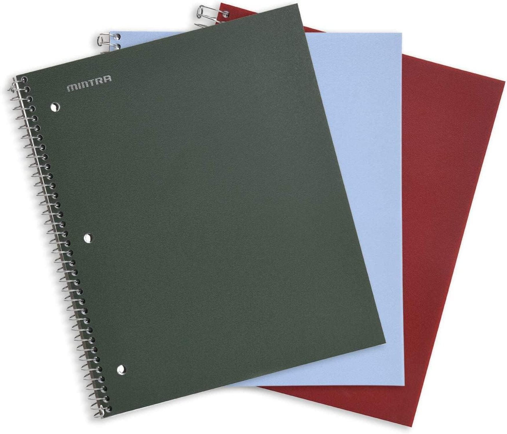Mintra Spiral Notebook - 2 Subject (Olive, Arctic, Chili) - Junior Size, 3PK