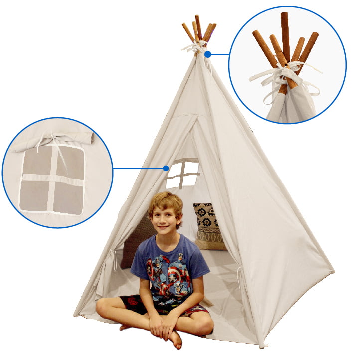 6FT Cotton Fabric Children Indian Tent Teepee Play Sleeping Indoor Outdoor White 