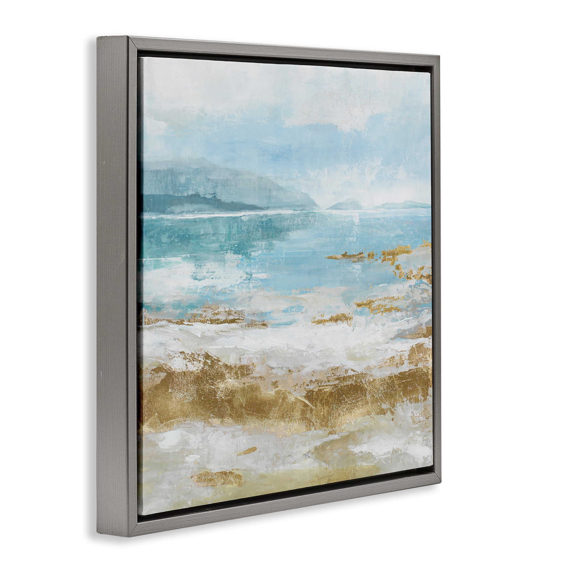 Stupell Industries Distressed Beach Landscape Coastal Painting Gray Floater Framed Canvas Art Print Wall Art, 18 x 18