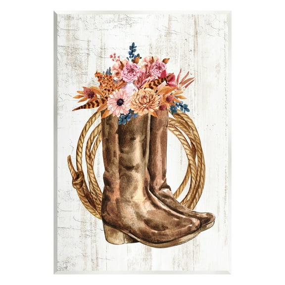 Stupell Industries Shabby Chic Floral Boots Botanical & Floral Painting Unframed Art Print Wall Art, 10 x 15