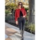 thumbnail image 4 of Chaqueta Blazer Corta para Mujer, Sin Cuello, con Botones, Estilo Casual de Negocios, Ideal para Otoño e Invierno. Rojo S, 4 of 9