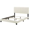 thumbnail image 3 of Modern Contemporary Urban Design Bedroom Queen Size Platform Bed Frame, Velvet Fabric, Ivory White, 3 of 5