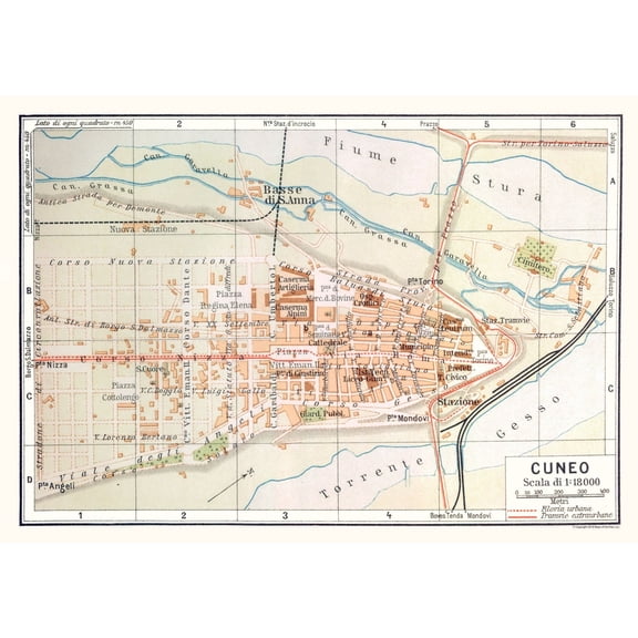 Historic Map - Cuneo Italy - Bertarelli 1914 - 32.85 x 23 - Vintage Wall Art