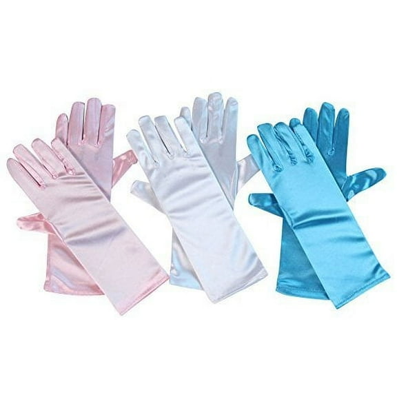 Making Believe Girls Princess Gloves 3 Pack - Pink, Blue and White