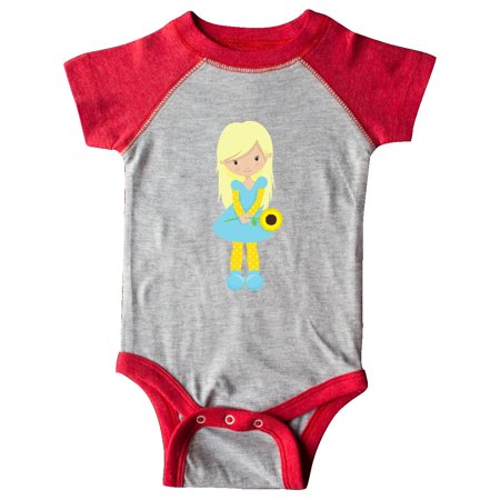 

Inktastic Sunflower Girl Blonde Hair Blue Dress Flower Gift Baby Girl Bodysuit