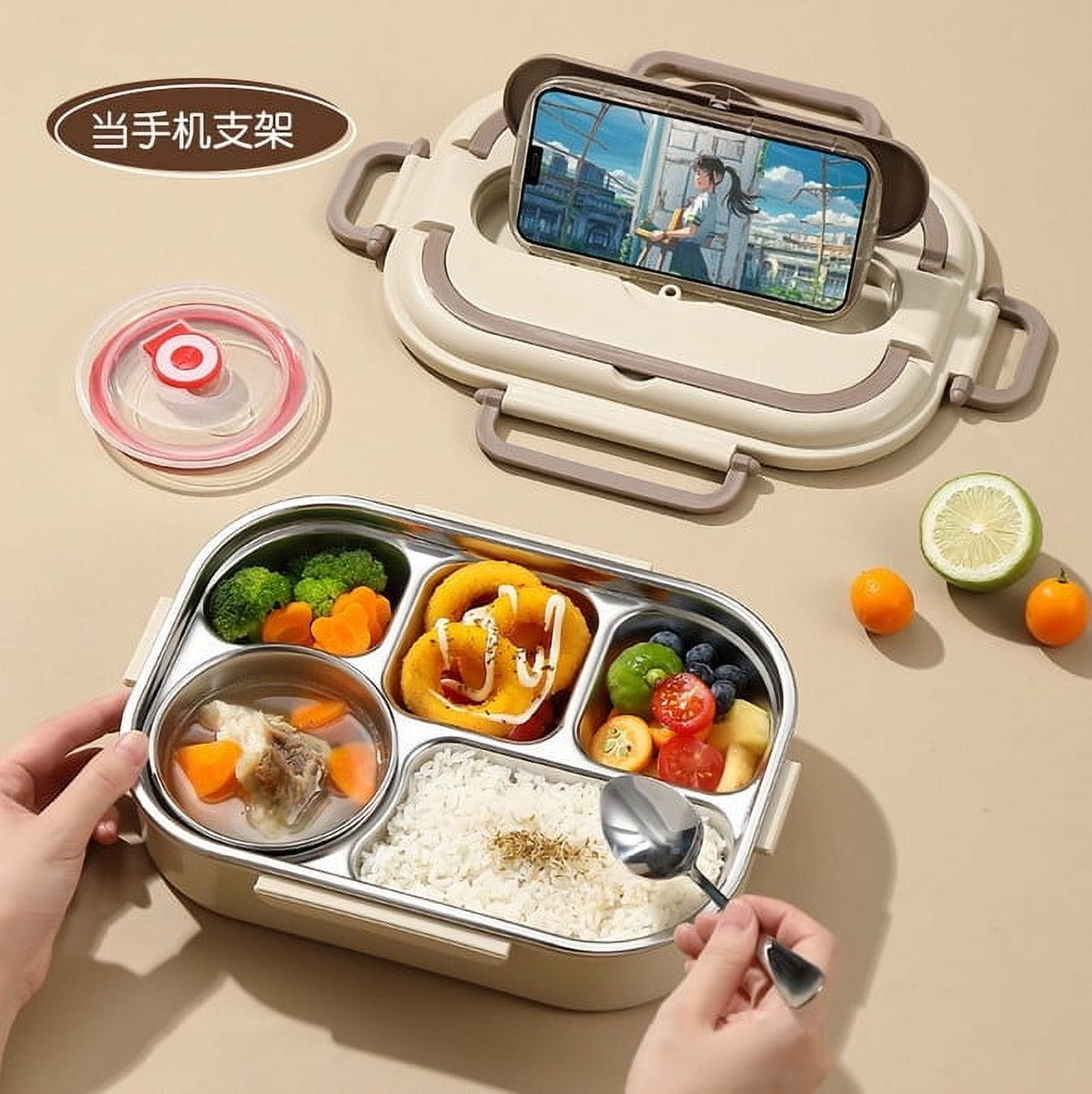 A Stainless Steel Thermal Lunch Box With Compartments, Insulated Design And Microwave Safe For Students, Office Workers And Outdoor Activities, 11.02 X 7.87 X 2.95In