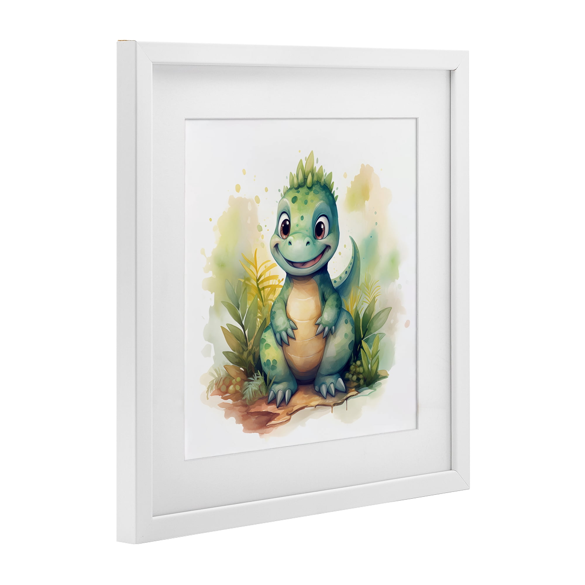 Stupell Industries Crafty Smiling Dinosaur White Framed Print Under Glass, design by Steve Hunziker