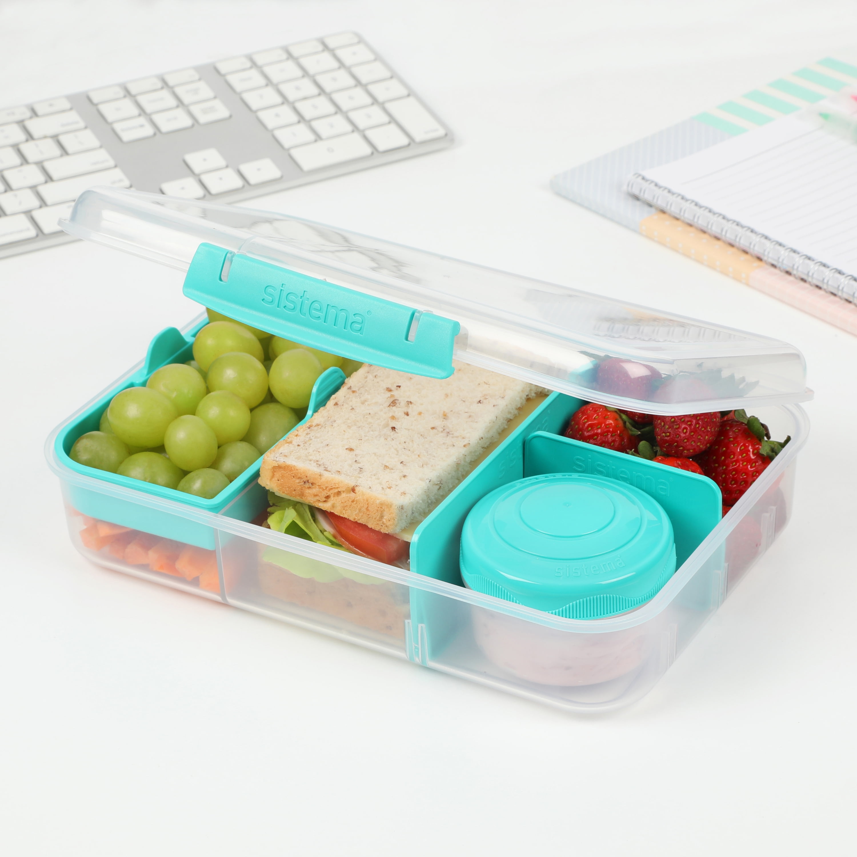 Sistema To Go Bento Box Create, Lunch Box with Compartments & Snack Container, 1.48 L, BPA-Free, Minty Teal, BPA-Free