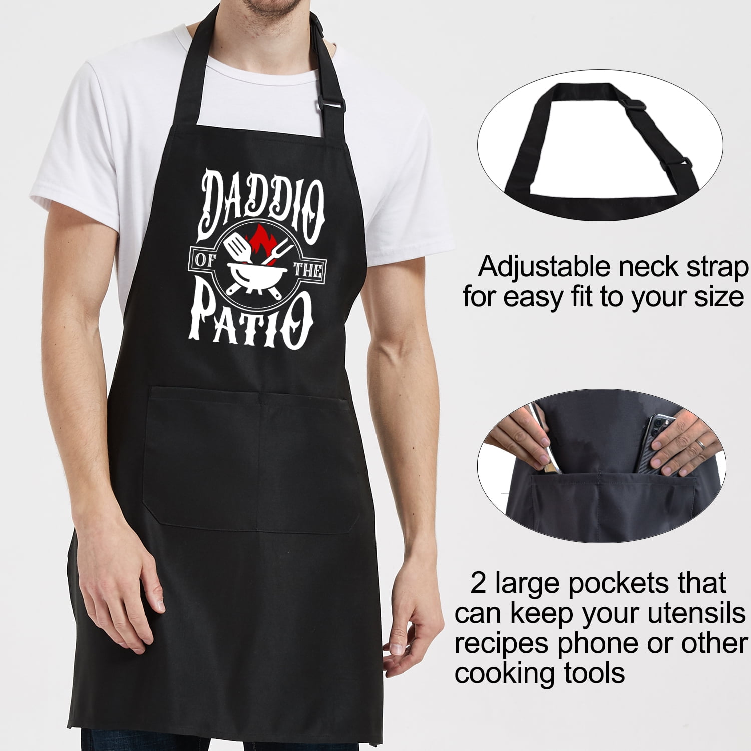 Rosoz Funny BBQ Black Chef Aprons for Men, Grill Master, Adjustable Kitchen  Cooking Aprons with Pocket Waterproof Oil Proof Father's Day/Birthday