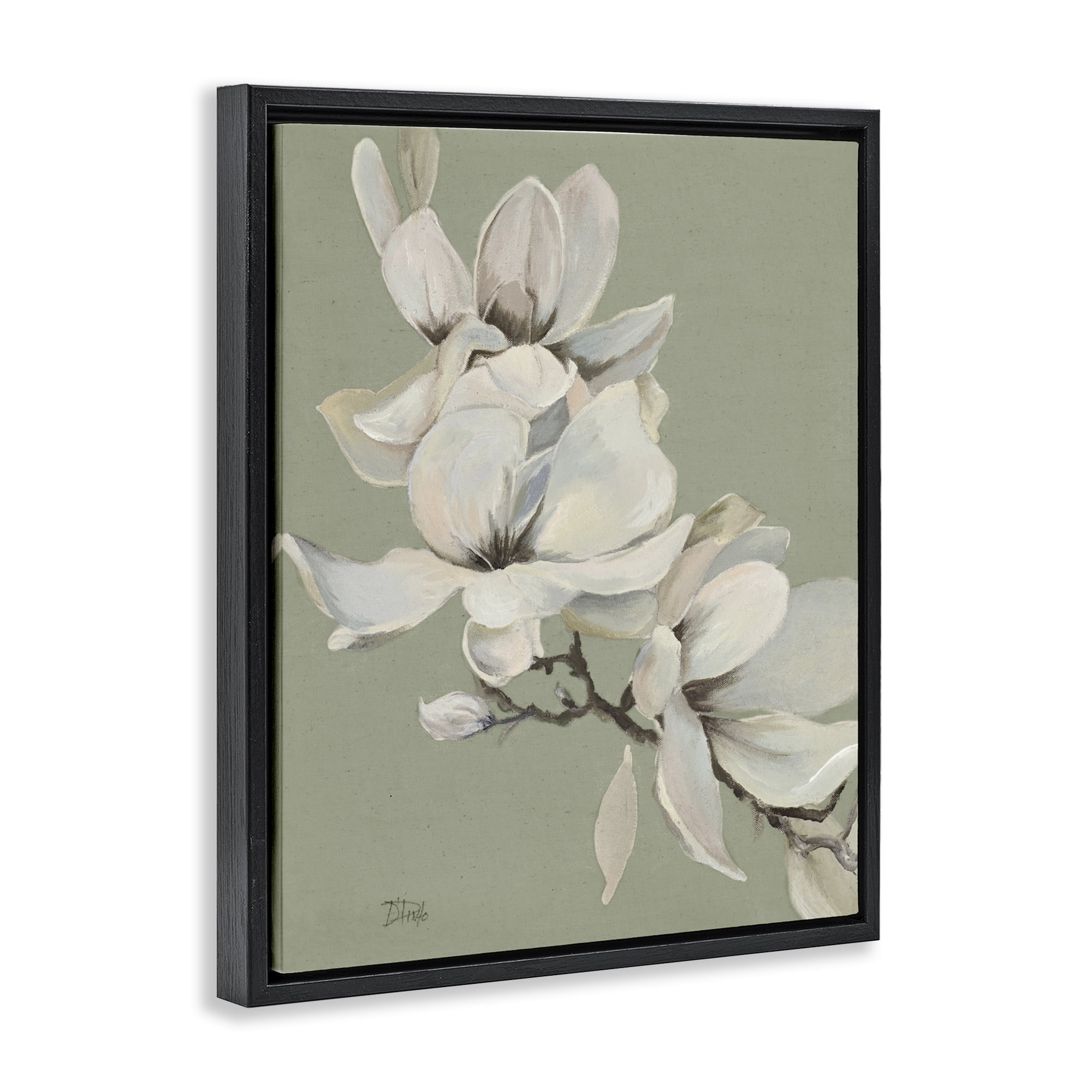 Stupell Industries Magnolias on Sage Florals Black Framed Floater Canvas Wall Art, design by Patricia Pinto