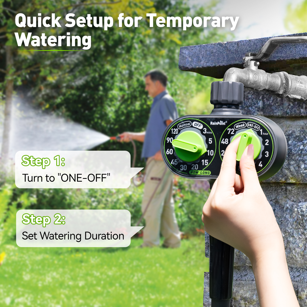 RainPoint Automatic 2 Dial Programmable Hose Sprinkler Timer, Weatherproof Outdoor Water Timer for Garden Lawn, Watering Controller