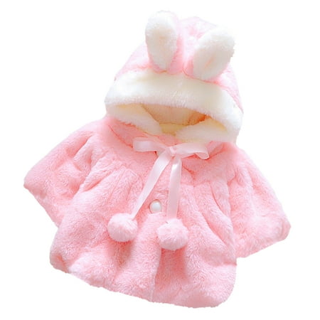

PatPat Baby Girl Solid Hooded 3D Rabbit Ear Decor Coat