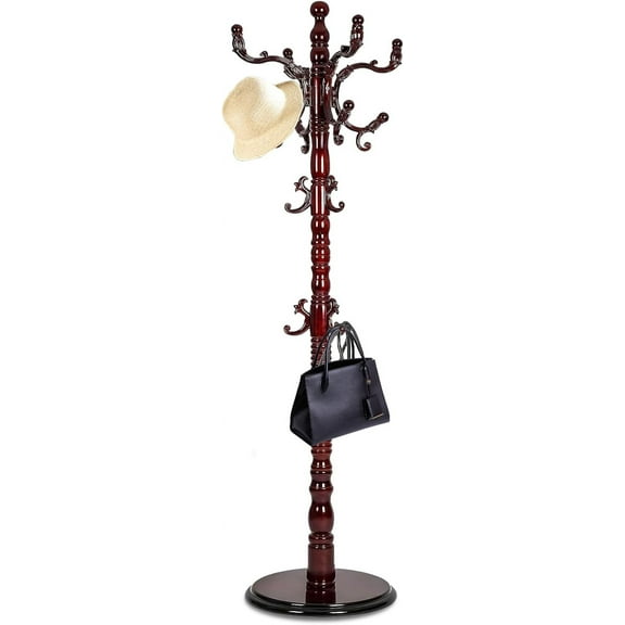Coat Stands For Entryway, Wood Coat Rack Freestanding With 3 Height Options 37.40"-72.83" Coat Rack Stand Used In The Office Bedroom Living Room To Hang Clothes Hat Bag (Red sandalwood)