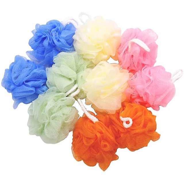 Paquete de 10 esponjas de esponja de ducha, bola de ducha de puf de baño de malla multicolor, esponjas de ducha reutilizables, bola de baño de lufa para mujeres y hombres, color aleatorio Afortunado Sencillez