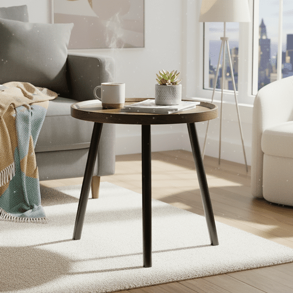 SHIBAILI 24" Nesting Coffee Table and End Table Set, Round Walnut Sofa Tables for Living Room