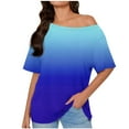 thumbnail image 1 of fatyb Women's off the Shoulder Tops 2025 Short Sleeve T Shirts Oversized Summer Loose Gradient Blouses, 1 of 6