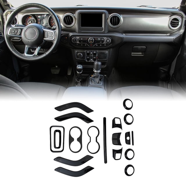 18Pcs Central Control Panel Trim Kit For Jeep For Wrangler JK 11-17 Car Interior Carbon Pattern Dashboard Decor Set