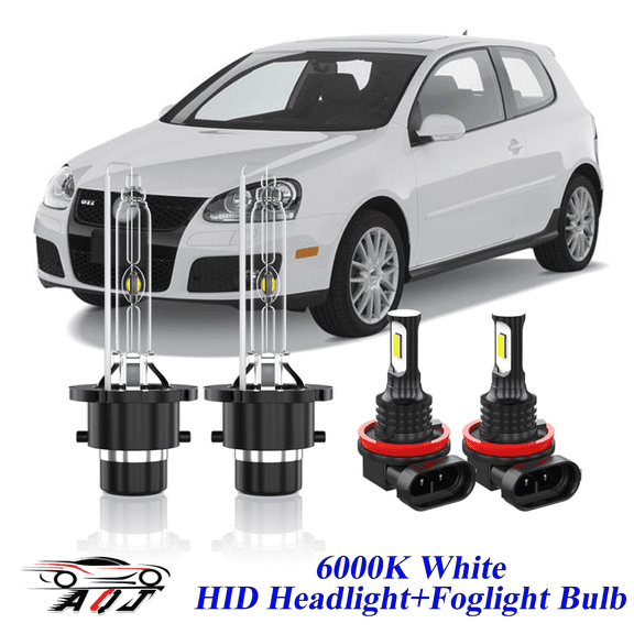 For Volkswagen GTI 2006 2007 2008 2009 White Front HID Headlight High-Low LED Fog Light Bulbs