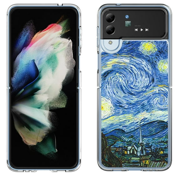 Shockproof Bumper Phone Case for Samsung Galaxy Z Flip 4 5G, by OneToughShield ® - Starry Night Paris