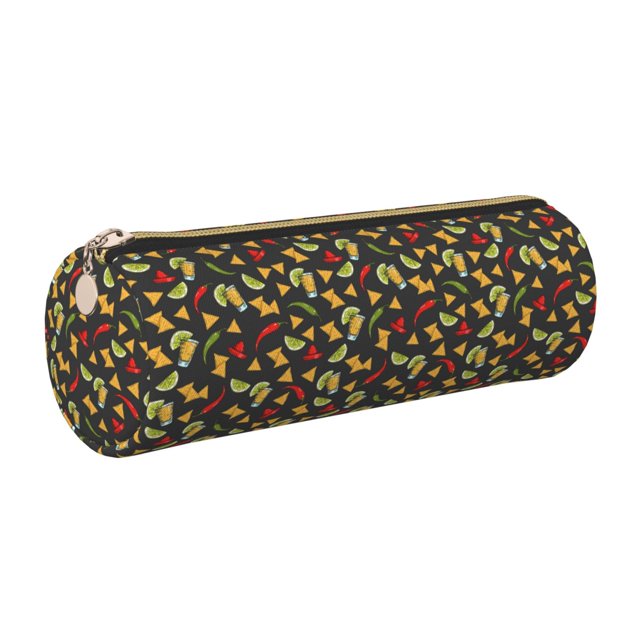 Disketp Mexican Food Beer Estuche Organizador de Lápices de Cuero, Estuche de Oficina con Cremallera para Bolígrafo y Lápiz
