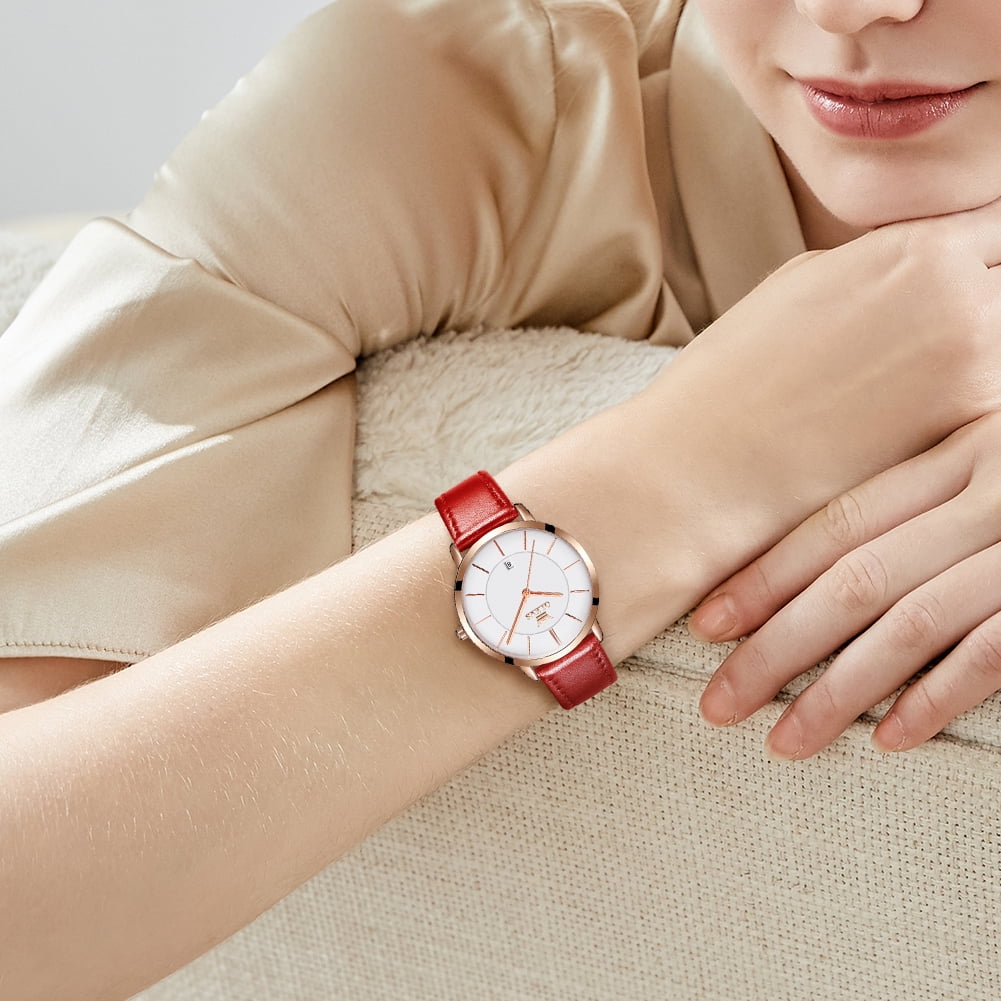 OLEVS Watches for Women Waterproof Womens Wristwatches Analog Quartz Ultra Thin Watches Leather Strap Watches with Date Calendar Ladies Watches Gifts Reloj para Mujer