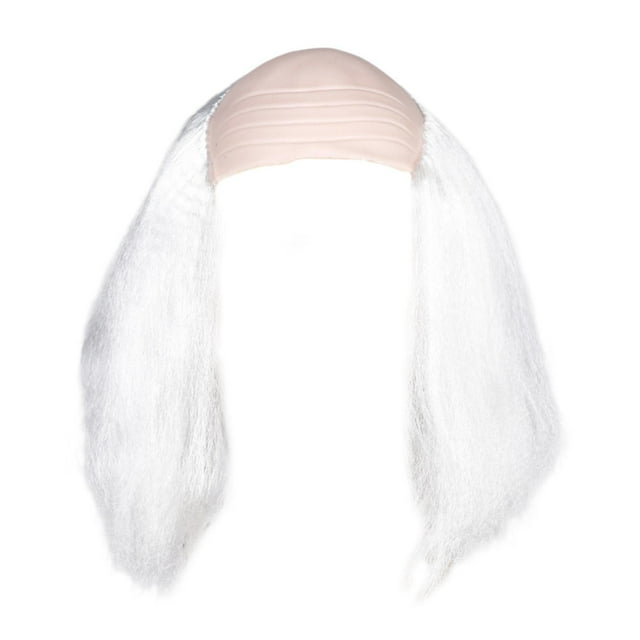 Peluca de gorro calvo para fiesta de disfraces, peluca con pelo a los lados, larga, calva, científica loca para Halloween, actuación en escenario Blanco