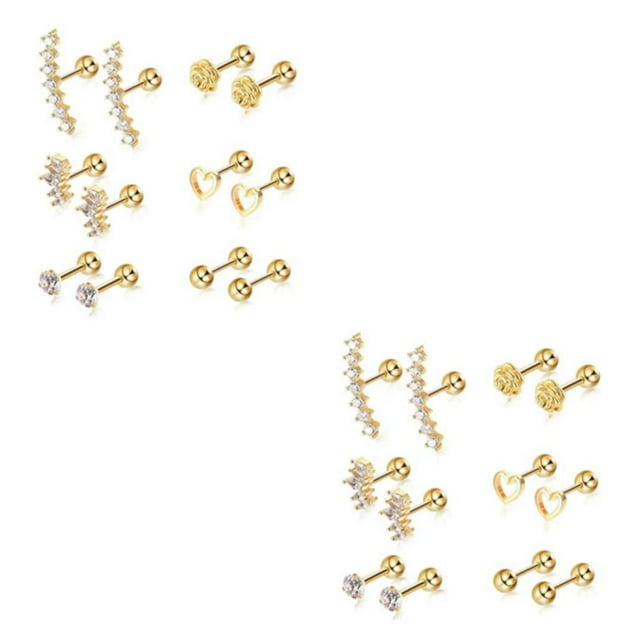 ziyahi 6a Set Of 2 Stainless Steel Fashionable Screw Studs Earrings Eye-Catching And Versatile Piercings 2Set