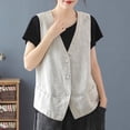 thumbnail image 5 of Women's Linen Vest Casual Sleeveless Cardigans Jacket Loose And Thin Casual Vest Top Corduroy Vest for Women People Vest All Weather Vest Amour Vest Extra Long down Vest Ladies Coat Flannel Vest, 5 of 5