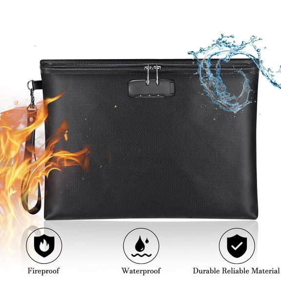 KANCOKIT Fireproof Money Bag with Lock, 14.2"x 10" Waterproof Safe Fire Proof Documents Bag for Cash, Important Paper, Jewelry, Tablet and Other Valuables