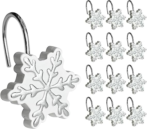 Sunlit Christmas Shower Curtain Hooks Silver Snowflakes Shower Curtain
