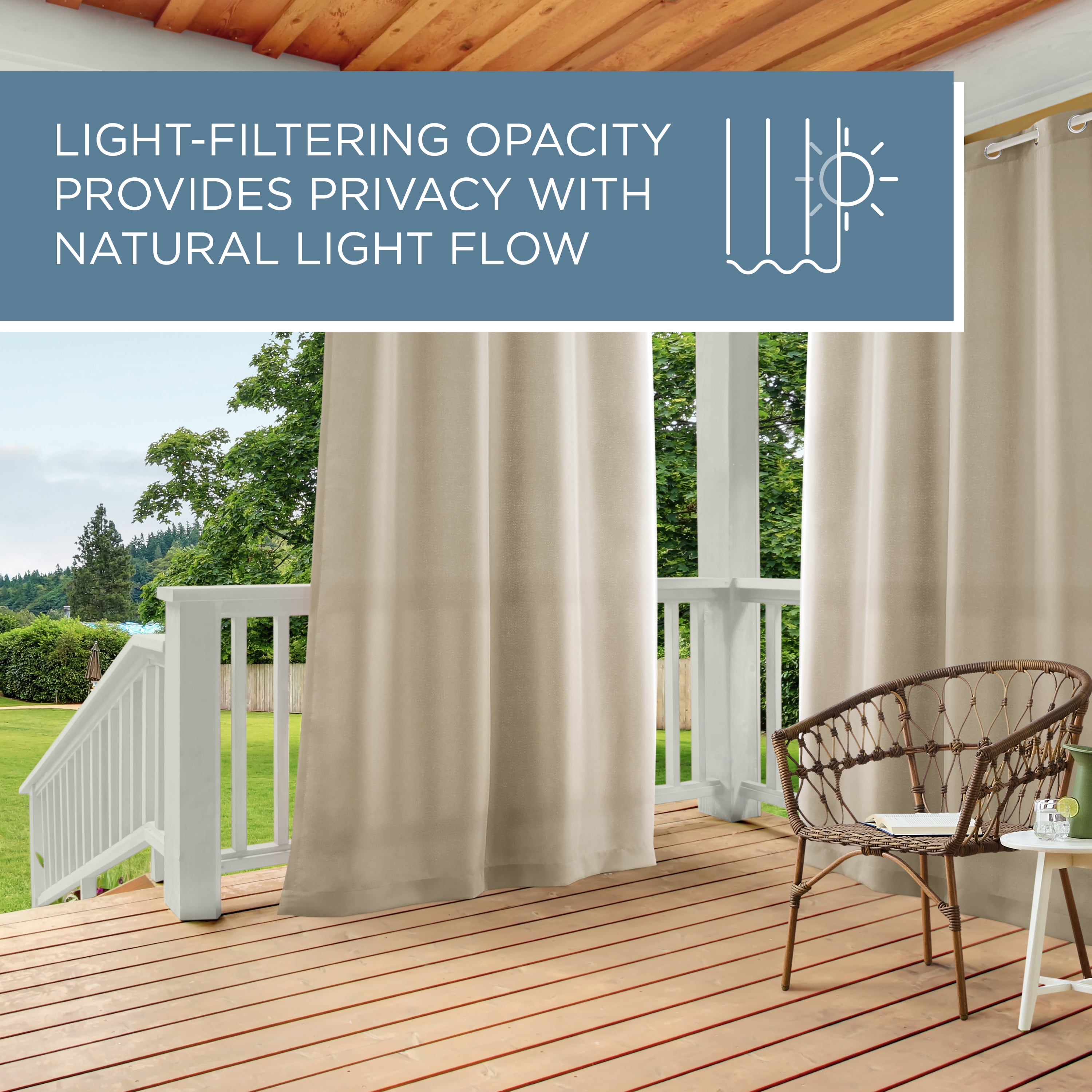 TOWN & COUNTRY BASICS Cabana Solid Heavyweight Indoor Outdoor Curtains, Light Filtering Opacity with Grommet Top, Water Repellent, 2-Pack Set, 54"x96", Taupe