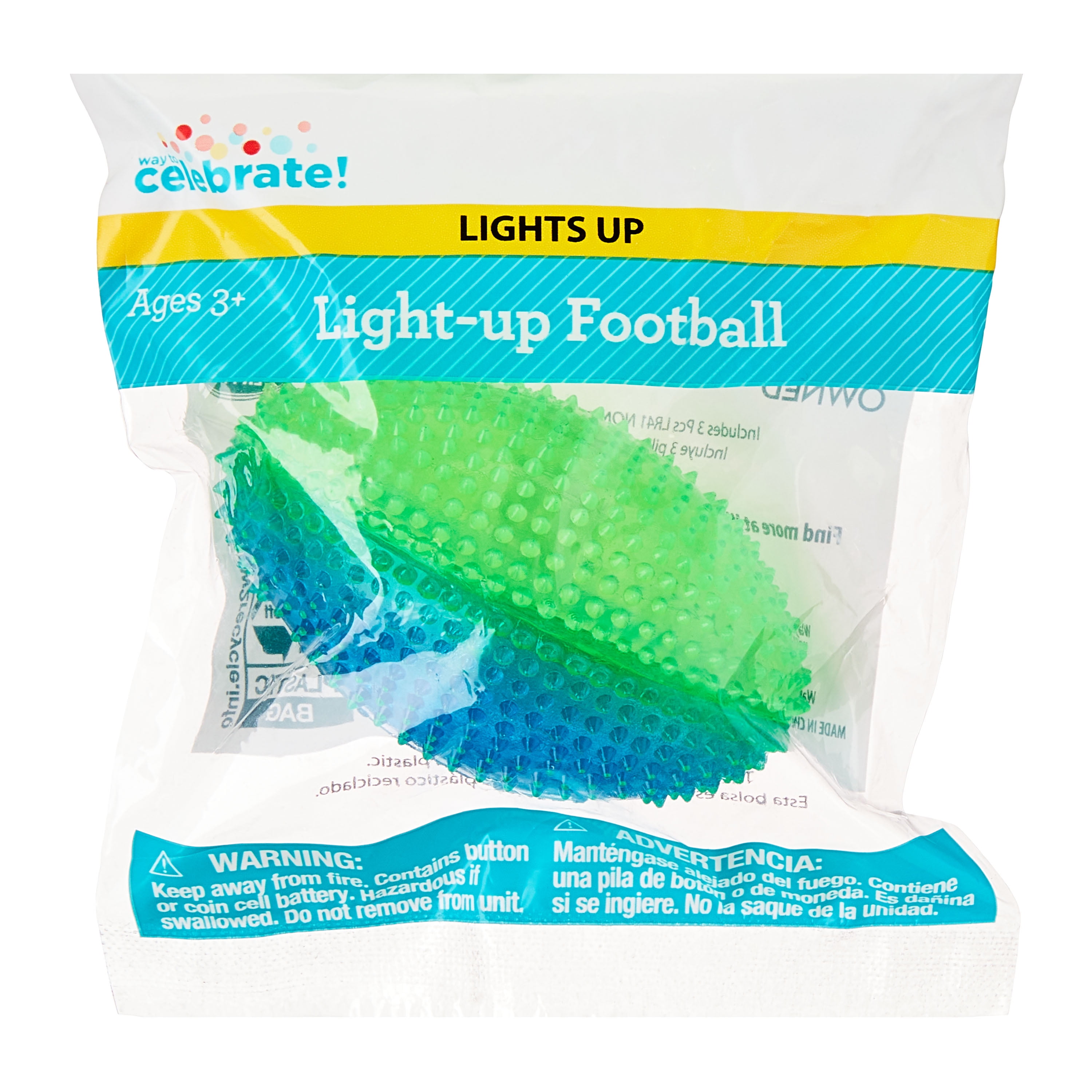 (6 pack) 1 Count, Blue/Green Light-Up Football, Party Favor, by Way To Celebrate