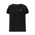 thumbnail image 4 of ZQGJB Oversized Cotton and Linen T-Shirts for Women Lightweight Casual Fall Petal Short Sleeve Asymetric Button V Neck Tunic Blouse Black XXL, 4 of 9