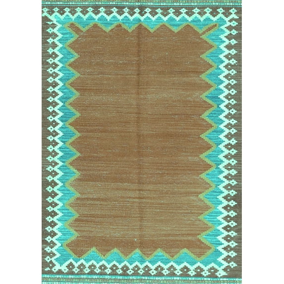Ahgly Company Machine Washable Indoor Rectangle Abstract Turquoise Blue Contemporary Area Rugs, 6' x 9'
