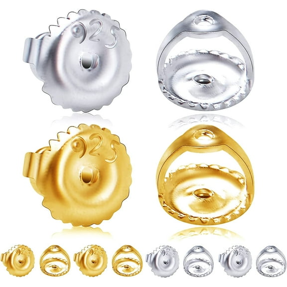 12pcs Screw on Earring Backs Replacement Hypoallergenic Secure Locking Earring Screwbacks for Threaded Post Diamond Earring Studs, 18K Gold Plated, 925 Stering Silver