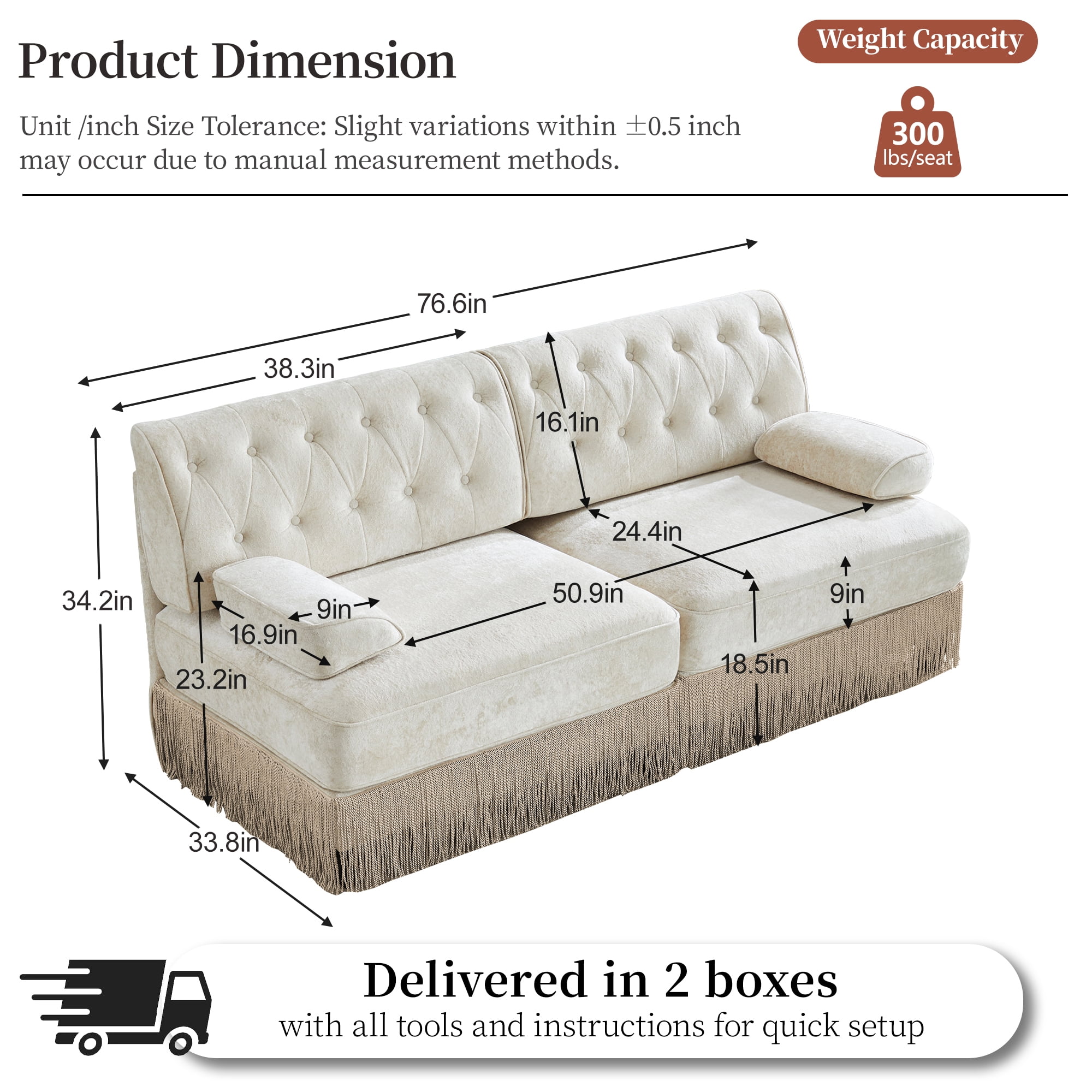 3‑Piece Sectional Sofa Set, 2 Pcs Loveseat & 1 Pcs 106" 3‑Seater Sofa Couch Set with Tassel Skirt