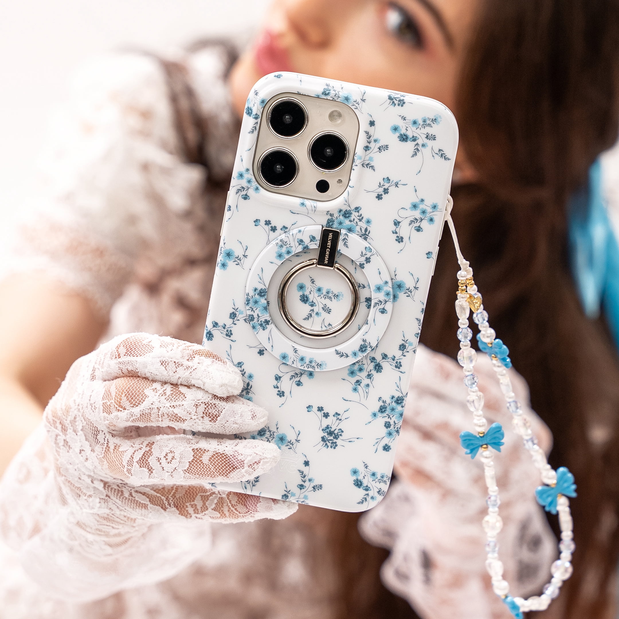 VELVET CAVIAR iPhone 14 Case Flowers - Compatible with MagSafe - Cute Protective Phone Cases for Women - French Blue Floral