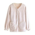 thumbnail image 2 of Women's Winter Fuzzy Fleece Pajama Tops Button down Flannel Sleepwear Long Sleeve Warm Winter Coat with Pockets New Comfortable Pajamas for Women Beige XL, 2 of 3