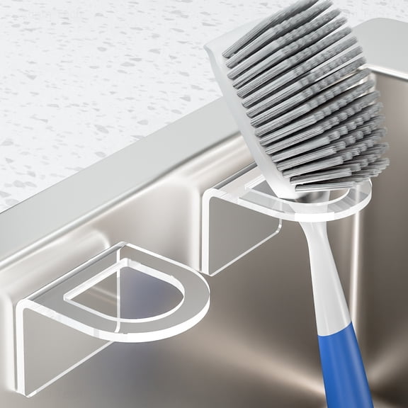 NiHome Clear Acrylic Kitchen Sink Brush Holder 2PCS, Universal Fit Compatible with All Sink Types for Practical & Stylish Brush Storage,Easy Installation Sleek Modern Design with Secure Nano Adhesive