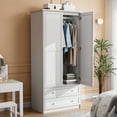thumbnail image 2 of Ktaxon Wardrobe Armoire Closet with Hanging Rod, Modern Drawer & Shelf – Elegant White Finish Closet, Farmhouse to Mid-Century Style, 2 of 10