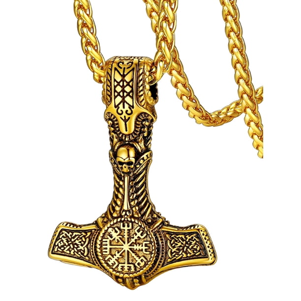 Collar FaithHeart Gold Mjolnir con colgante Mjolnir de acero inoxidable vikingo nórdico