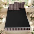 thumbnail image 4 of Manfei Classic Plaid Zipper Full Size Comforter Sets with Fitted Sheet and 2 Pillowcases,Vintage Check Zipper Bedding Set,Black Pink,Black Reversible,4pcs, 4 of 8