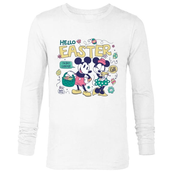 Disney Mickey Mouse and Minnie Mouse Hello Easter Retro - Long Sleeve T-Shirt for Men - Customized-White