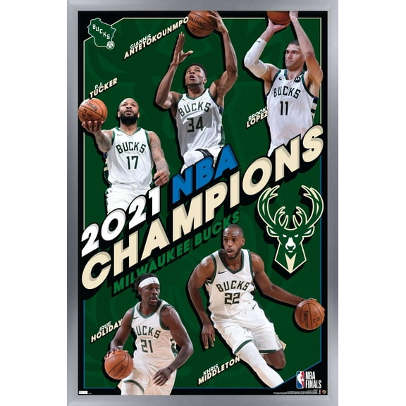 NBA Milwaukee Bucks - 2021 NBA Finals Champions Wall Poster, 22.375" x 34", Framed