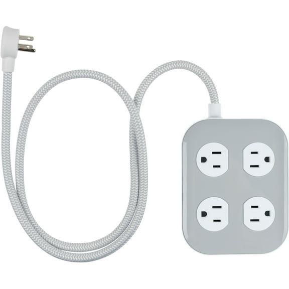 GE Surge Protector, 10-Outlet Power Strip, 2100 Joules, 4ft Braided Cord, Gray/White