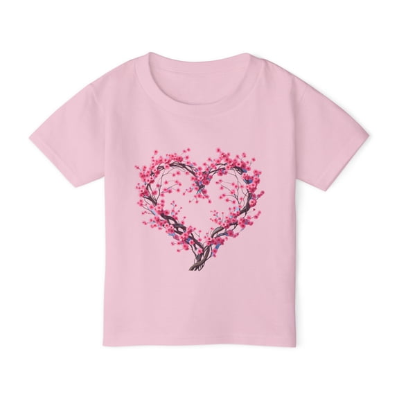 Toddler T-Shirt with Japanese Cherry Blossom Heart Design - 4 Color Options
