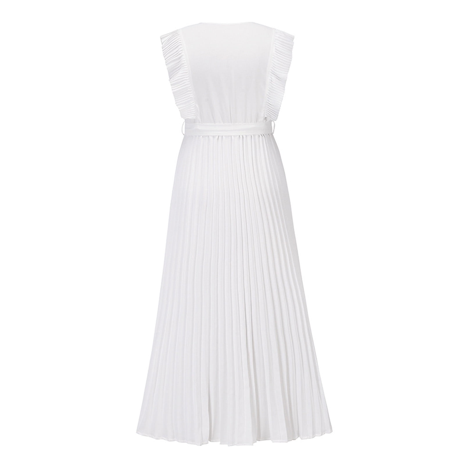 Women's Ruffle Trim Sleeveless V Neck Maxi Long,archived Orders,Clearance  Items for Women,Items Under 10 Dollars,wearhouse.Deals Clearance Open Box, Cheap Dressy Shirts White